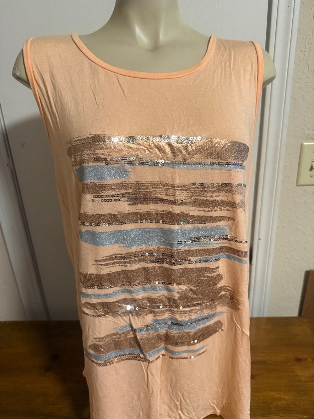 Apt. 9 Peach Sequin & Metallic Stripe Tank